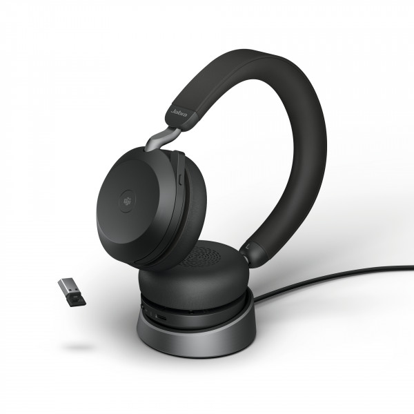 JABRA Evolve2 75 Schwarz Bluetooth On-Ear Headset ANC Ladestation USB-C MS Teams