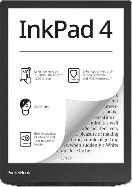 PocketBook InkPad 4 32 GB Silber WLAN Bluetooth eReader 7,8" e-Ink Touch-Display