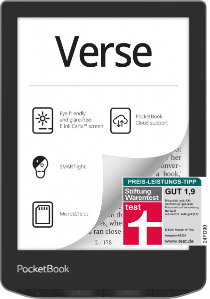 PocketBook Verse Mist Grey 8 GB eBook-Reader 6" E-Ink Touch Wifi & Cloud microSD