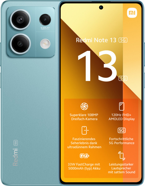 Xiaomi Redmi Note 13 Ocean Teal 256GB Android 13 6,67" 108MP Triplekamera USB-C