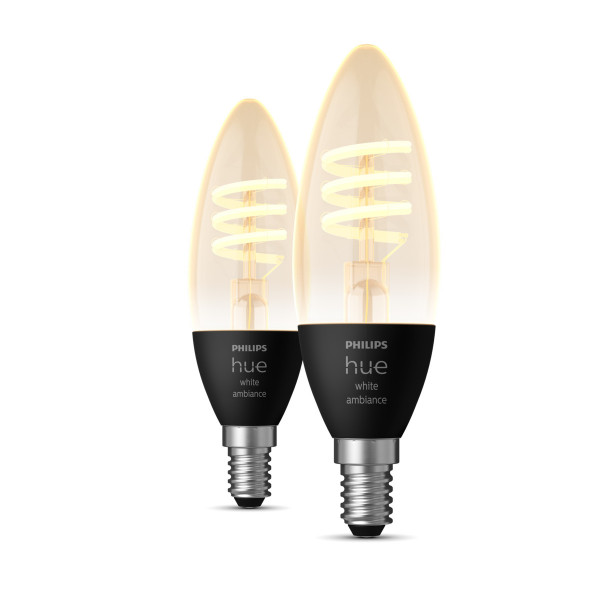 Philips Hue E14 Smart LED Ambiente Leuchtmittel Filament Weiß Doppelpack 350lm