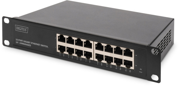 DIGITUS 16-Port Gigabit Ethernet Switch Netzwerkswitch schwarz 10 Zoll Gehäuse