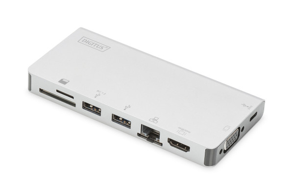 DIGITUS USB-C Multiport Travel Dock silber 8 Ports integriertem Kartenlesegerät