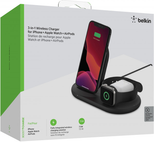 Belkin 3-in-1 Wireless Ladestation f. Apple Watch & iPhone schwarz